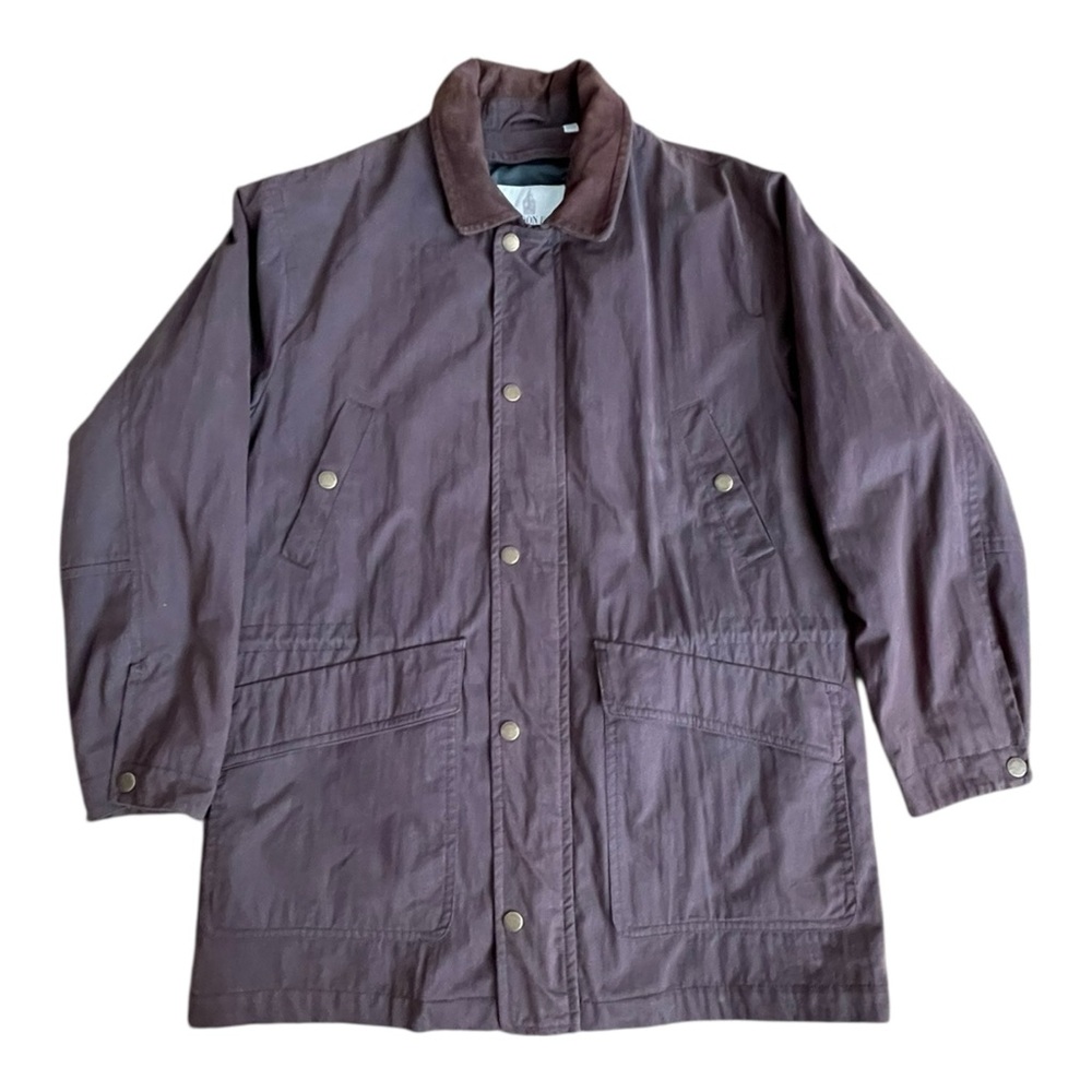 London Fog Mens Field Coat Size L Long Fully Lined Plaid Corduroy Leather